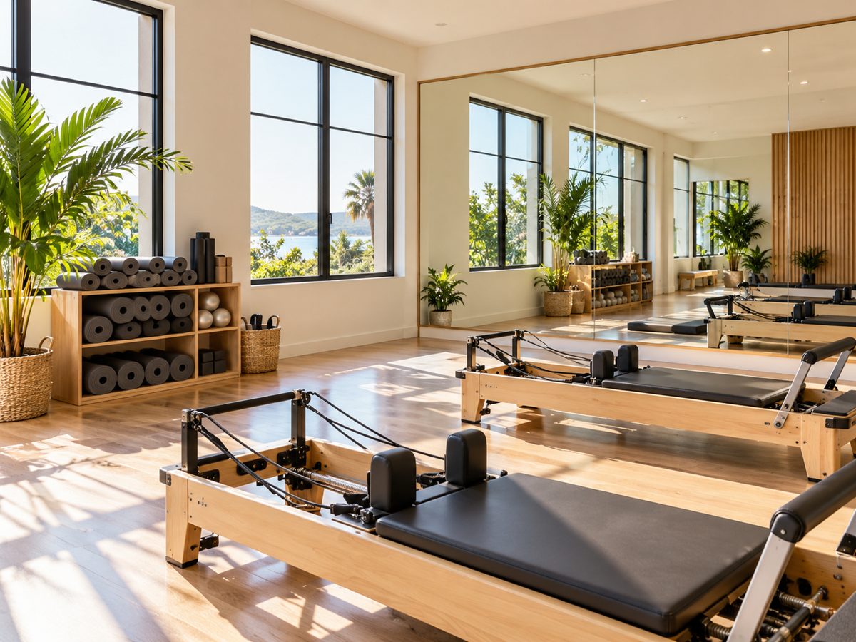 Estúdio de pilates amplo com luz natural